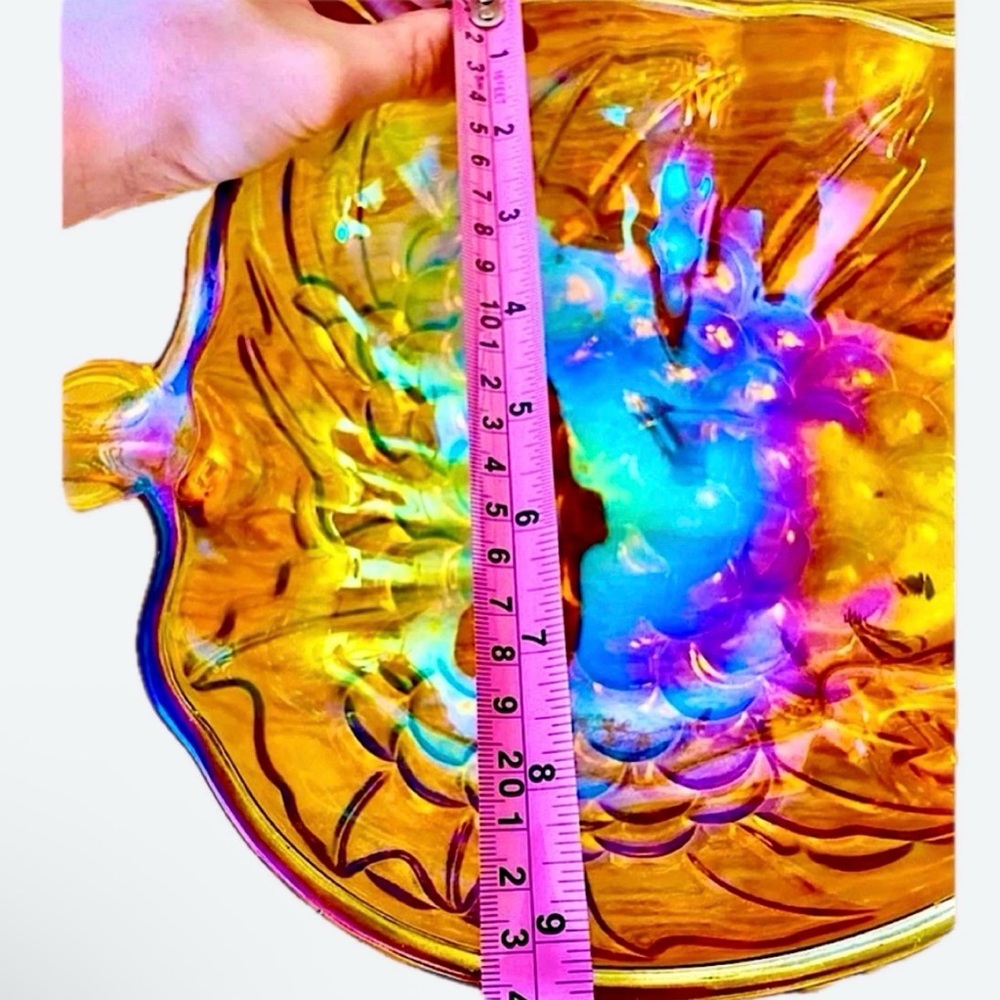 13x9.5” VINTAGE INDIANA GLASS LARGE CARNIVAL GLASS HEAVY ACCENT FRUIT BOWL - Picture 8 of 13